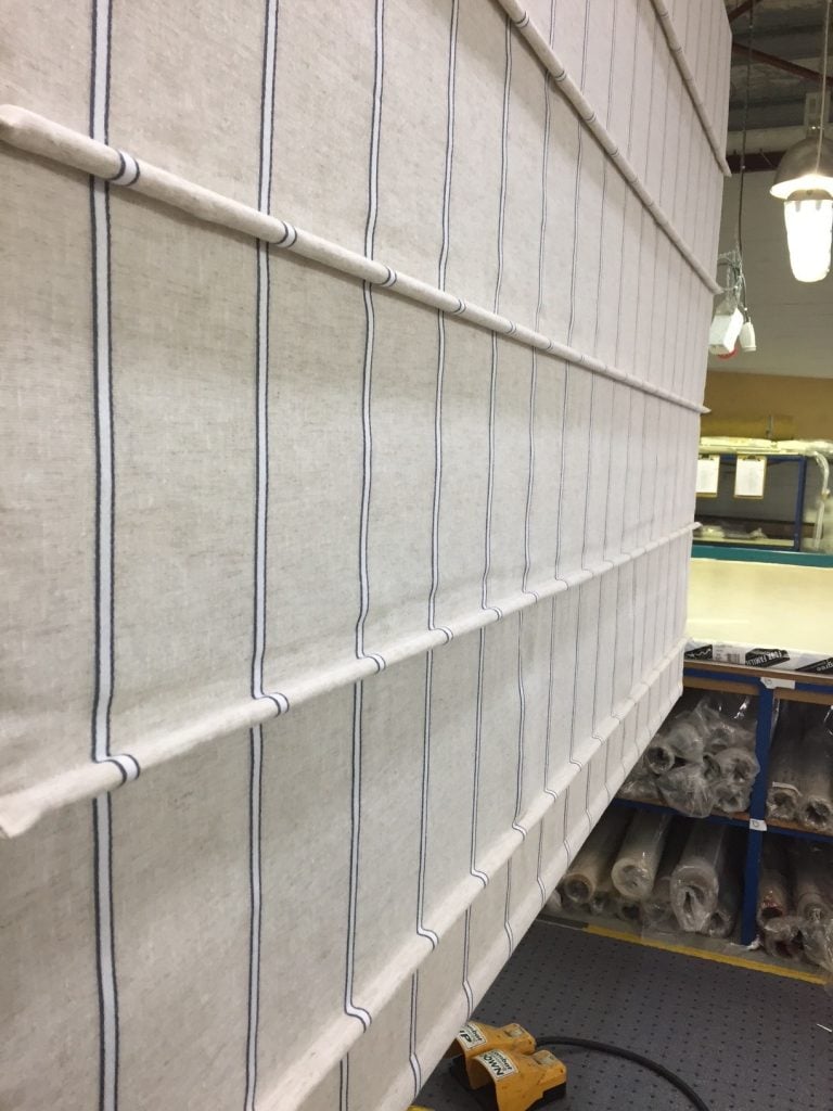 Ribbed Roman blinds — front-mounted dowel rods