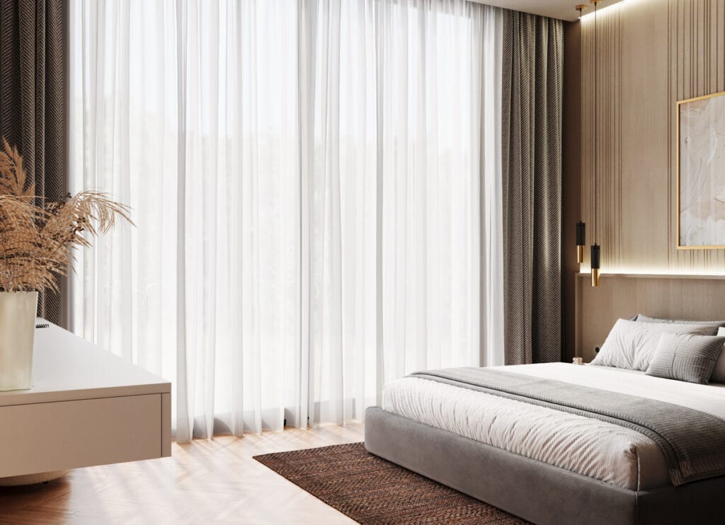 Acoustic curtains fitted in a Perth bedroom to reduce noise
