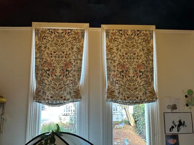 Pair of soft Roman blinds in Slender Morris, blockout lined, in a North Perth bedroom