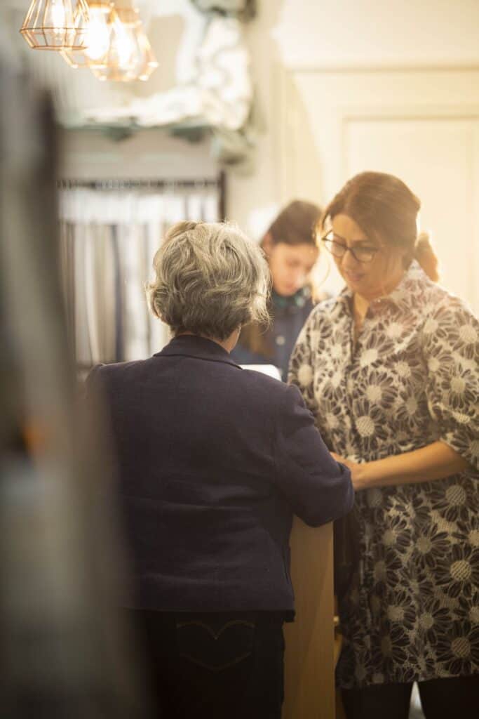 Curtain fabric consultation at the Hay Interiors showroom in Perth